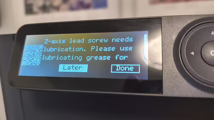 [P1S] Повідомлення на екрані - Z-axis lead screw needs lubrication